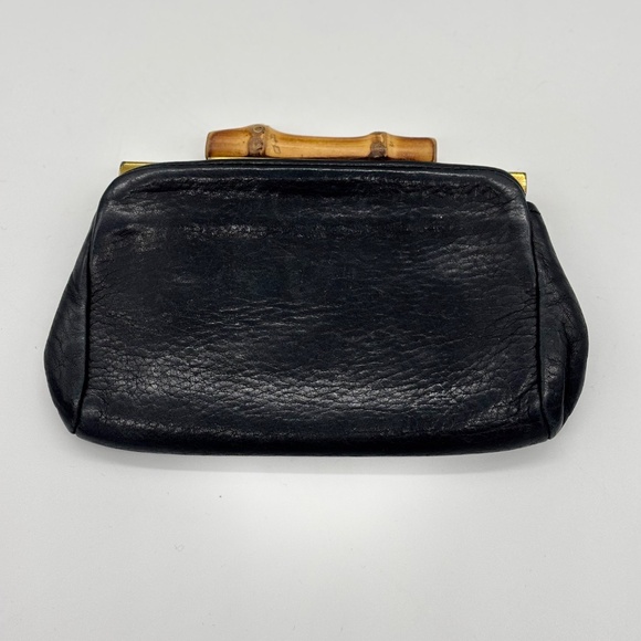 Gucci Vintage Black Leather Coin Purse with Bamboo Kiss Lock - Picture 2 of 5